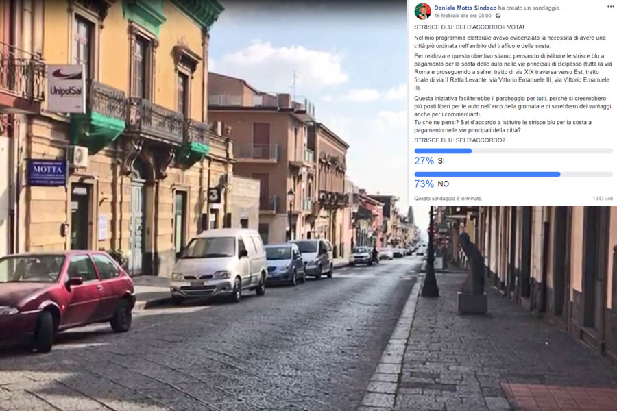 Belpasso. Strisce blu, sondaggio su Facebook: vince il No al 73%