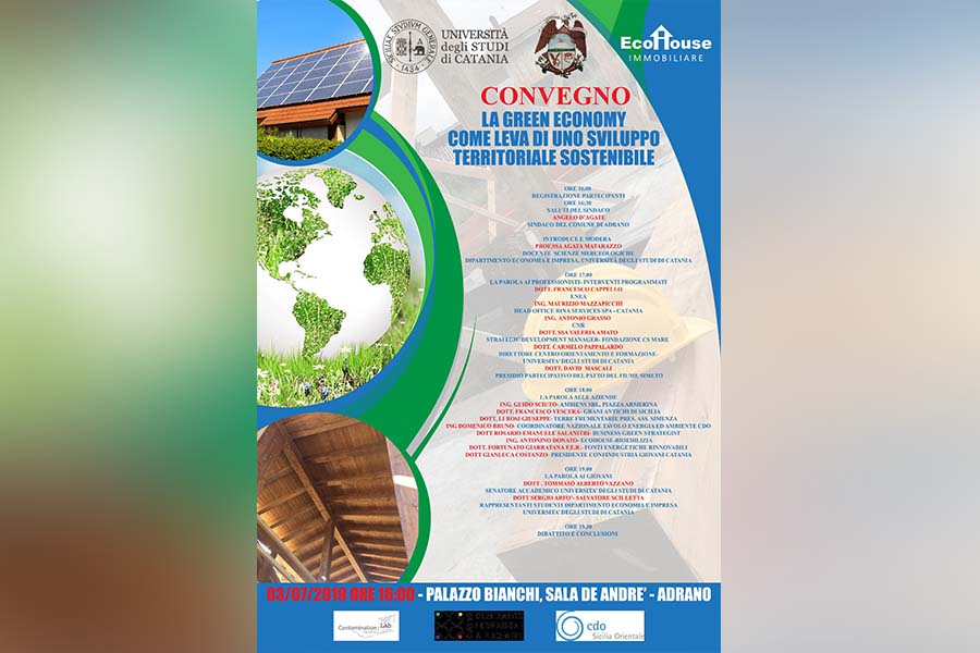 Adrano. Domani convegno “Green economy come leva di uno sviluppo territoriale sostenibile”