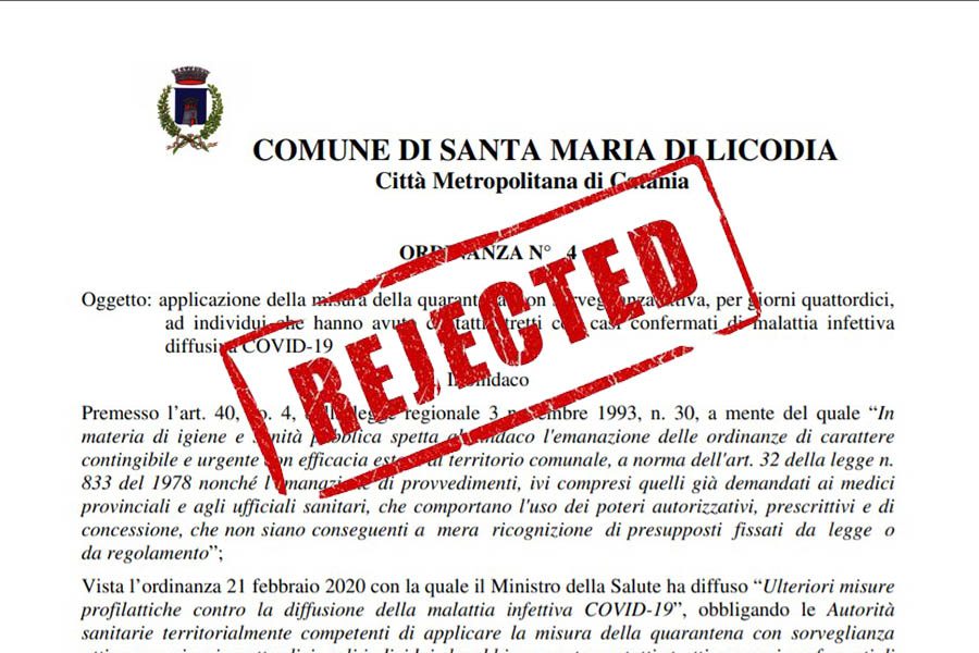 Santa Maria di Licodia. Coronavirus, nulla l’ordinanza sindacale