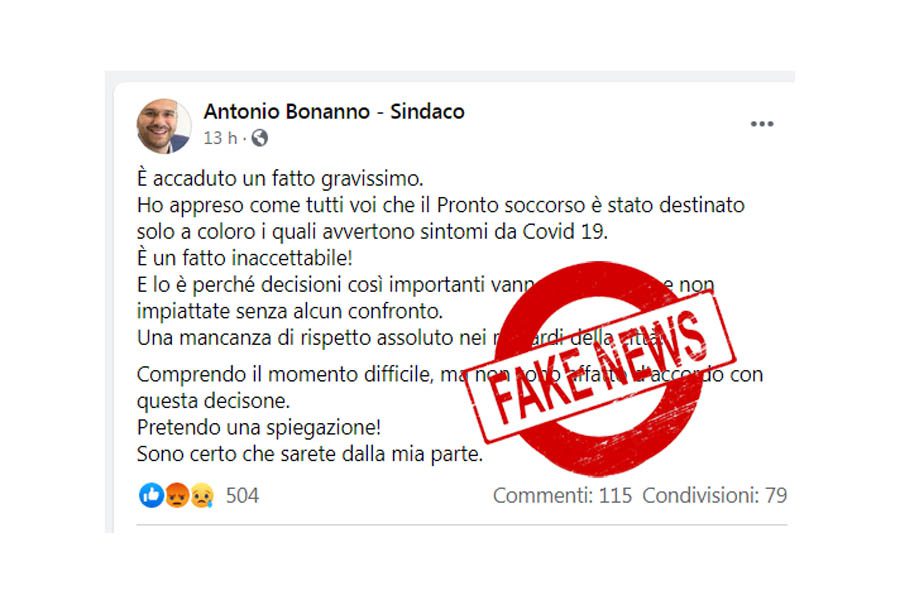 Biancavilla. “Pronto soccorso solo covid”, la fake-news del sindaco Antonio Bonanno