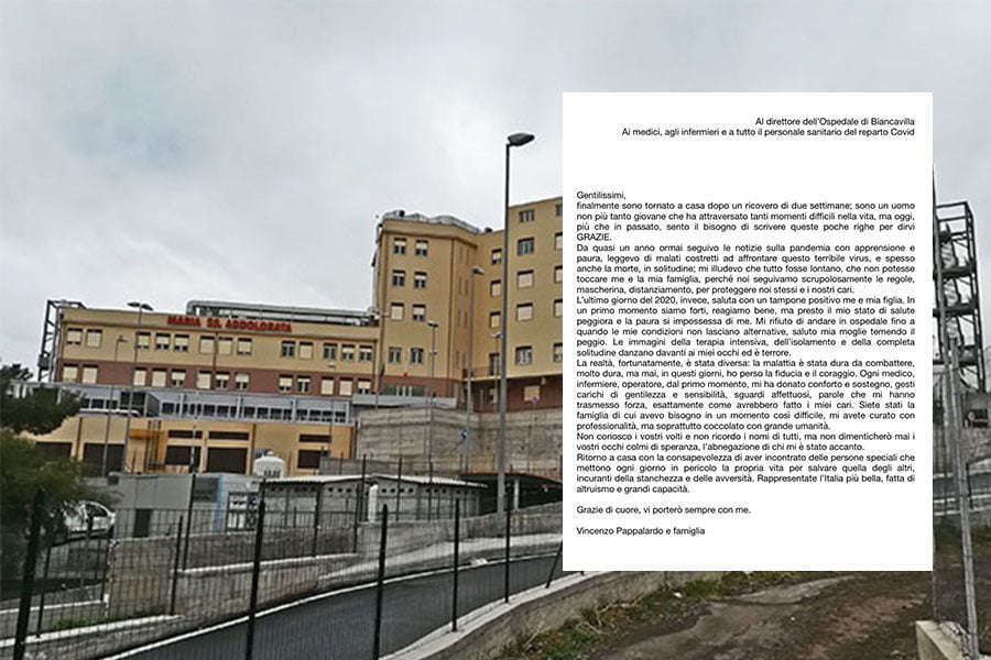 “Grazie”, la lettera di un licodiese ricoverato per Covid all’ospedale di Biancavilla