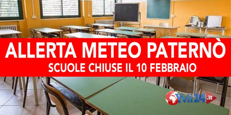 Paternò. Domani 10 febbraio Scuole chiuse per Allerta Meteo