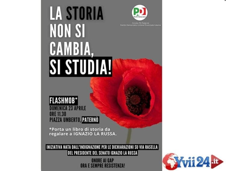 Paternò: flashmob in piazza del Circolo PD “La Storia non si cambia”
