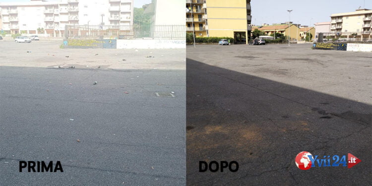 Paternò. Ripulito stamattina lo spiazzale antistante la chiesa “Spirito Santo”