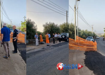 Il sindaco di Belpasso, Caputo, con gli assessori, i vigili e l’ufficio tecnico comunale, hanno sanzionato la ditta che lavora sulla Sp14