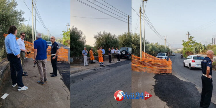 Il sindaco di Belpasso, Caputo, con gli assessori, i vigili e l’ufficio tecnico comunale, hanno sanzionato la ditta che lavora sulla Sp14
