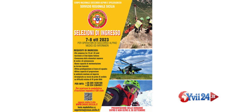 La presidenza regionale del Soccorso Alpino e Speleologico siciliano procederà a delle selezioni nei giorni 7 e 8 ottobre