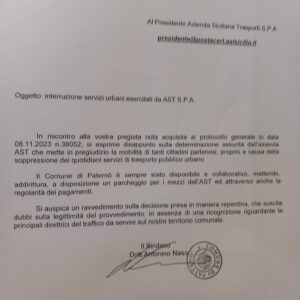 Dal 2024 l’Ast lascia il servizio urbano. Il sindaco Nino Naso ha scritto all’azienda dando disponibilità e chiedendo una proroga