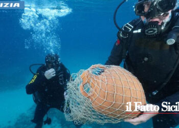 I sommozzatori della Polizia di Stato della Questura di Palermo hanno recuperato nelle acque di Mondello un’anfora di rilevanza archeologica