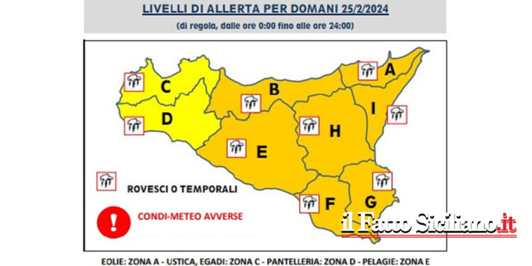 La Protezione civile avvisa che domani domenica 25 febbraio sono previsti precipitazioni e temporali sparsi e vento