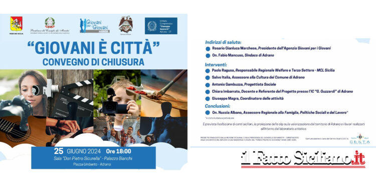 Il 25 p.v. alle ore 18, nella Sala "Don Pietro Sicurella" del Palazzo Bianchi, in Piazza Umberto, chiusura del convegno “Giovani è Città”